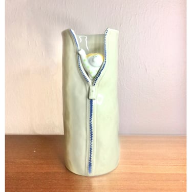 Vintage 1980s Zipped Up Ceramic Vase by Fitz Floyd 