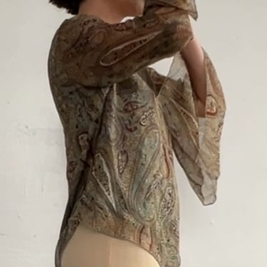 Olive Silk Y2K Boho Top (L)