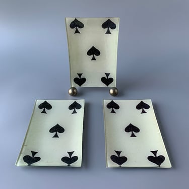 John Derian 5 of Spades Playing Card Glass Decoupage Tray 