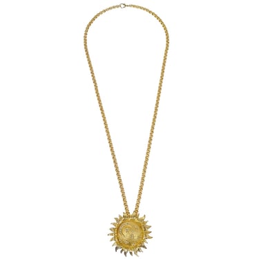 Christian Dior Necklace Pendant Brooch 2way Gold Rhinestone
