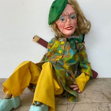 Shabby 70's Art Teacher Marionette Puppet, Atlanta Puppetry Arts, Paper Mache Doll, Boho, Possible Vince Anthony Puppet, Needs Restringing 