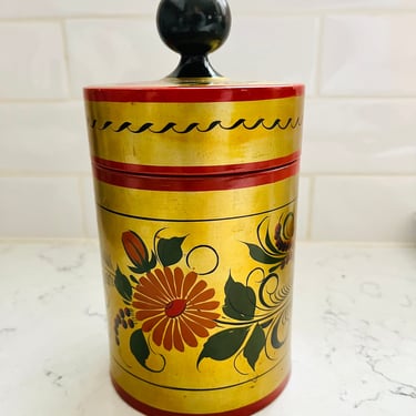 Vintage Red, Golden and Black Wooden Made in USSR in circa 1980s Container with Lid by LeChalet