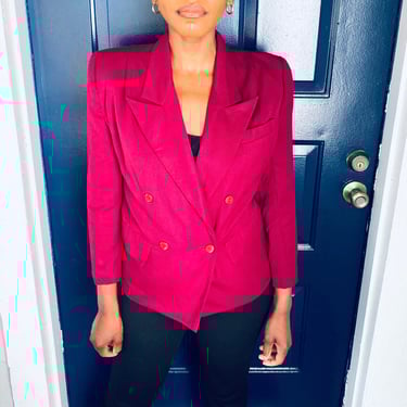 80s Haberdasher Burgundy Double Breasted Wool Blend Blazer 