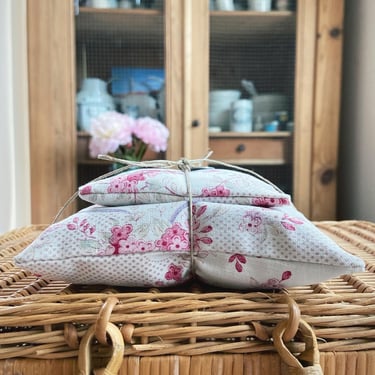 Set of 2 vintage French ticking floral mattress fabric filled with French lavender from Provence. 