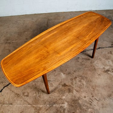 Mid Century Modern Coffee Table Oval Rounded Walnut Wood Denmark Mcm Vintage