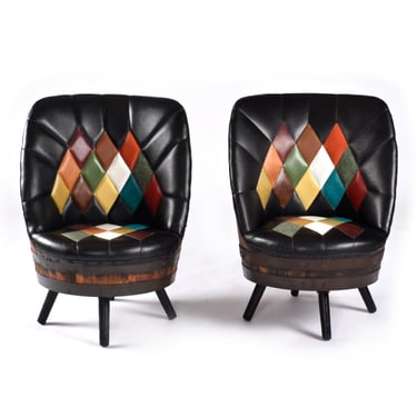 Pair of Mid-Century Modern Whiskey Barrel Swivel Chairs by Brothers Furniture 