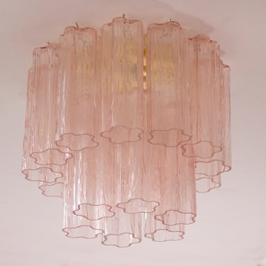 Ceiling lamp with cipria pink Murano glass Tronchi, ceiling chandelier diameter 35 cm design vintage style Made in Italy 