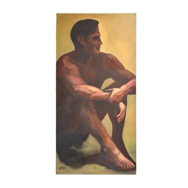 Nude Male Figure Oil Painting “Contemplation” by Lenell Chicago Artist 