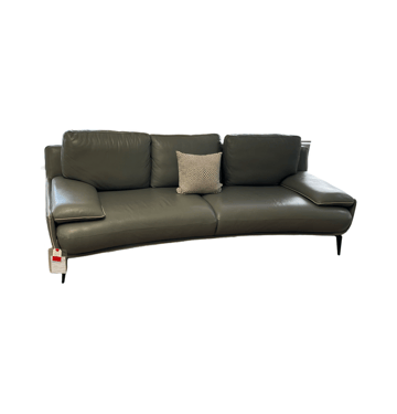 Sofa<br />Gray Leather with Cream Piping<br />Metal Legs<br />L 83 x D 36 x H 28<br />Seat Height 16