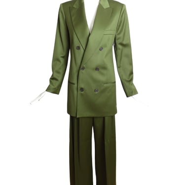 BRANDON MAXWELL- NWT Green Wool Satin Pant Suit, Size 4