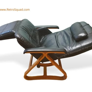 Danish Modern Leather, Bent Wood &quot;Backsaver&quot; Anti-Gravity Recliner By Nepsco MCM