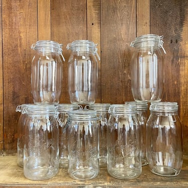 Parfait French 2 Litre Vintage Glass Canning Jars | Antique Arc Luminarc Large Clear Glass Jar with Wire Lid Made in France Mason Jar 