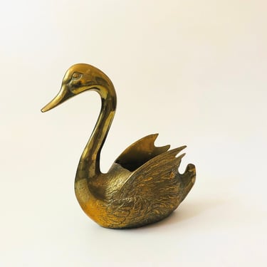 Vintage Brass Swan Planter 