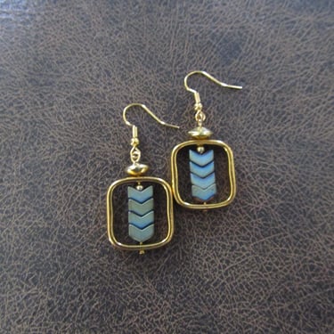 Geometric industrial teal hematite earrings 