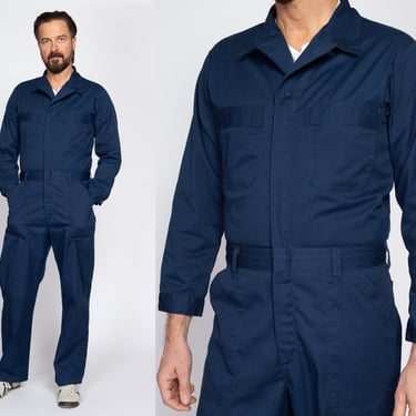 40R Vintage Navy Blue Workwear Coveralls Medium | 90s Y2K Men's Mechanics Boiler Suit Uniform Jumpsuit 