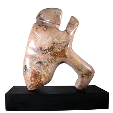 Contemporary Modernist Verona Pink Marble Biomorphic Abstract Sculpture on Base 