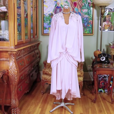 ON SALE Vintage 80's Pink Sequin Chiffon Party Dress. Retro 80's does 20's Flapper. Divine Goddess. Casadei Electra label. Feminine Fantasy 