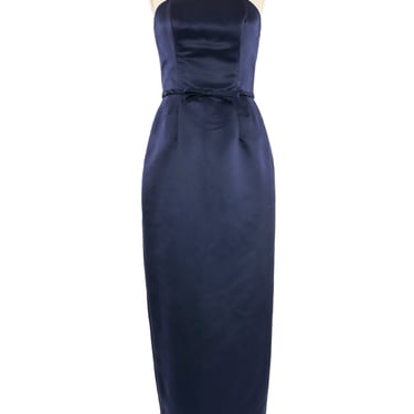 1990s Navy Satin Strapless Cocktail Dress