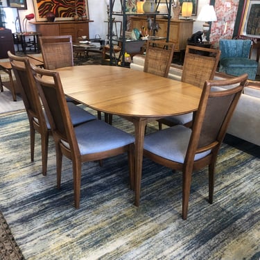 Round Walnut Dining Table & (6) Chairs