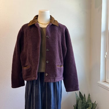 Vintage 90s Purple Plush Corduroy Collar Button Front Cropped Jacket Size Medium 