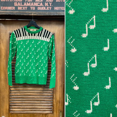 Vintage 1950’s Music Note Piano Wool Rockabilly Novelty Sweater, 50’s Knit Sweater, Vintage Clothing 