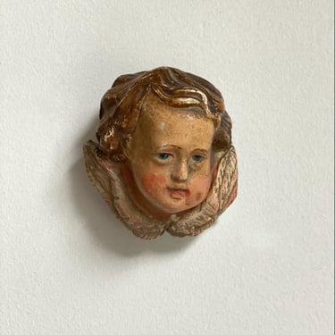 19th century french polychrome plaster Putti angel fragment
