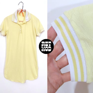 Preppy Vintage 70s 80s Pastel Yellow Polo Shirt Dress 