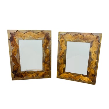 #1129 Pair of Woof & Metal Wrapped Wall Mirrors