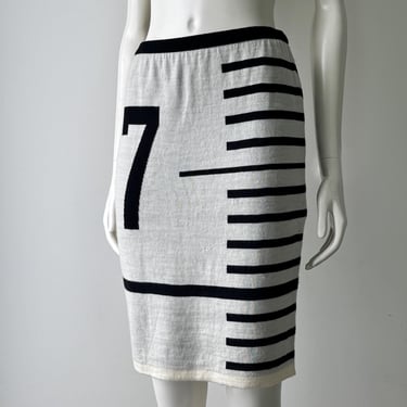 Jean Paul Gaultier Measuring Tape Black and White Wool Knit Skirt Size 40 (S) 
