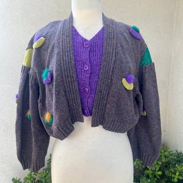 Vintage avant-garde bolero sweater cardigan multicolor wool blend Sz S/M by Ménage a trois for Kippys 