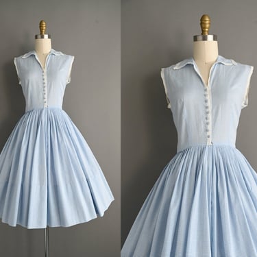 vintage 1950s Jerry Gilden Blue Gingham cotton dress - XS Small 