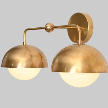 Twin Glass Shade Brass Wall Sconce 