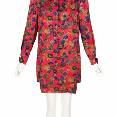 Nina Ricci 1980s Vintage Floral Silk Jacquard & Velvet Bow Dress 