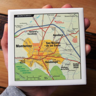 1998 Monterrey Mexico Map Coaster. Vintage Mexico Gift. Monterrey Map. Vintage Mexican Décor. City Map. Nuevo Leon State. Mexico Coasters. 
