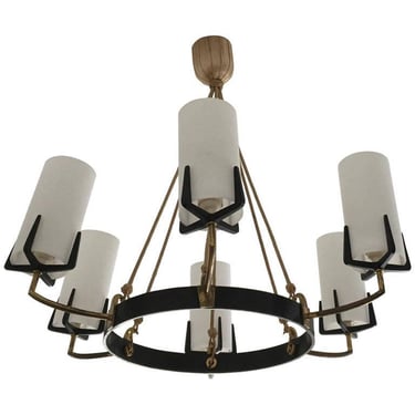 Large Brass Opaline Glass Chandelier by Rupert Nikoll 