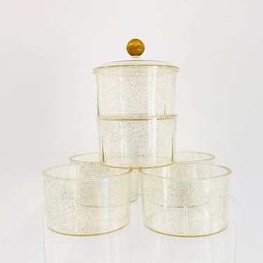 Vintage 1960s MCM Acrylic Glitter MOD Speckled Stacked Tower Najeeb Vanity Boudoir Canisters Container Jars Storage 