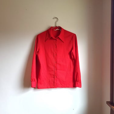 Vintage 1970's Red Poly Button Western Shirt / Medium / Rockabilly 