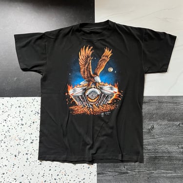 Size L, 198 Eagle Moon Engine 3D Emblem Harley Davidson Tshirt 