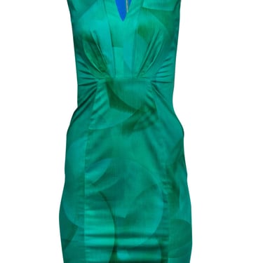 Elie Tahari - Green Patterned Sheath Dress w/ Orange Trim Sz 0