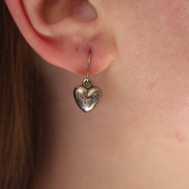 Petite Vintage Silver Heart Drop Earrings