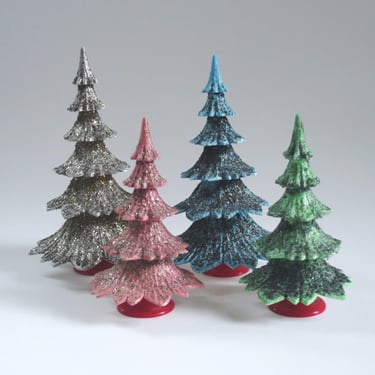 Vintage Putz Christmas Tree, Silver Glitter, Hard Plastic, West Germany 