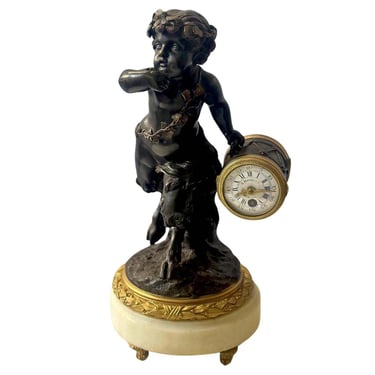 19th Century Bacchanalian Faun Sculptural Clock by H. Moyson