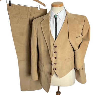 Vintage 1970s SEARS 3pc CORDUROY Suit ~ 40 R ~ vest / waistcoat ~ Ivy Style / Trad / Preppy / Mod / Western ~ Bootcut / Flare Leg 