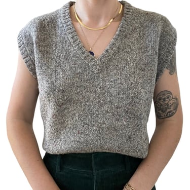 Mens Gray Donegal Shetland Wool Preppy Oversized V Neck Academia Sweater Vest XL 