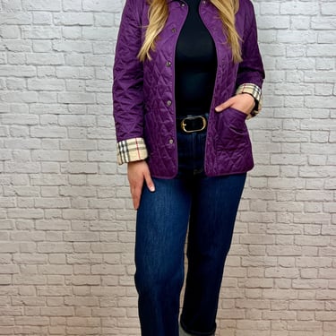 BURBERRY Quilted Shell Jacket, Size Small, Purple