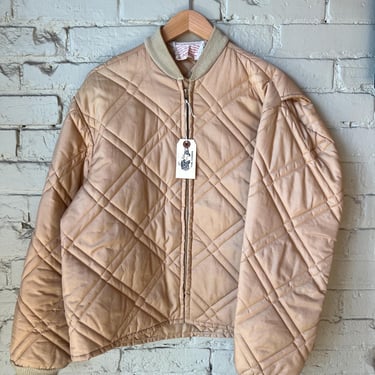 Large, Vintage 1960s Beige Quilted Thermal Jacket, Zip Up, Boxy 