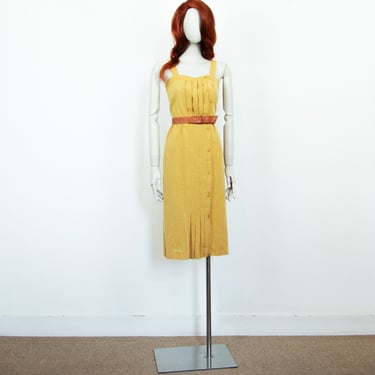 Vintage 70s Beige Midi Summer Dress Sleeveless With Belt Size S UK 8 