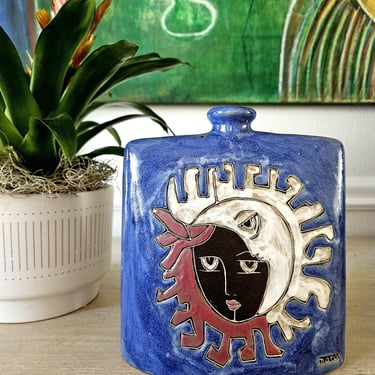 MARA Celestial Sun Moon Face Decanter Vase | MARA Mexico Pottery 