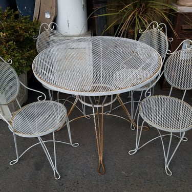 Vintage Steel Mesh Patio Table and Chairs