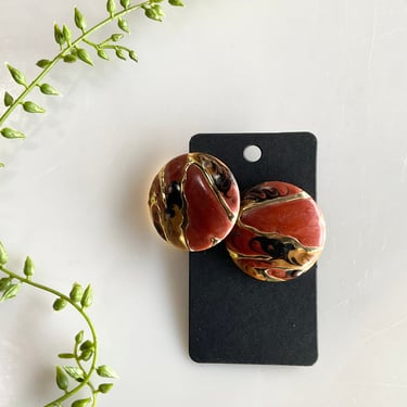 Rust and Gold Swirly Statement Earrings